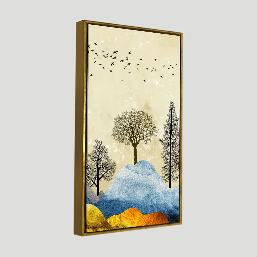 Beautiful Mountain Landscape with Trees and Birds Canvas Wall painting