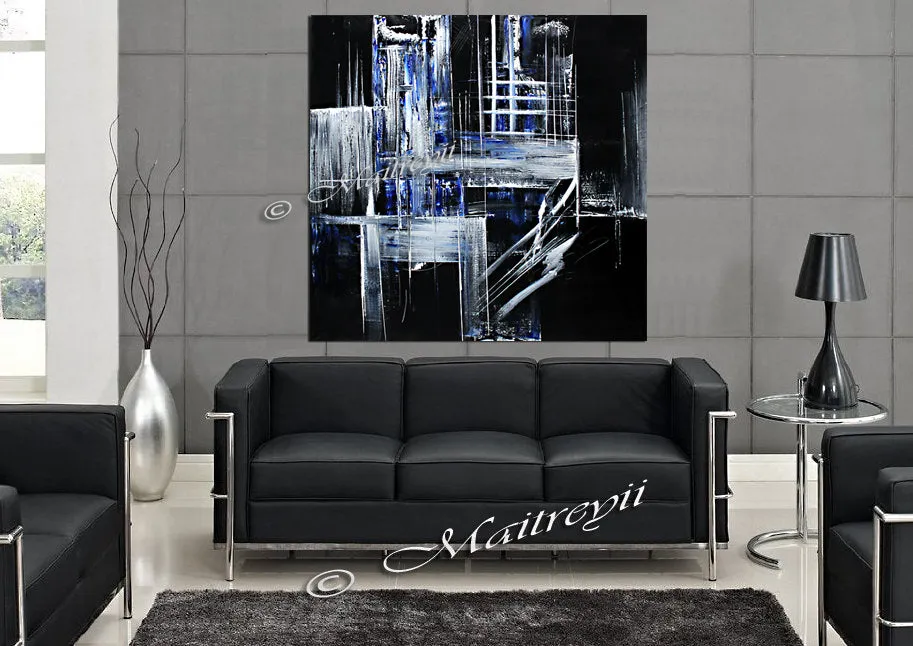 Black White Art Original Modern Painting - Crystal Palace