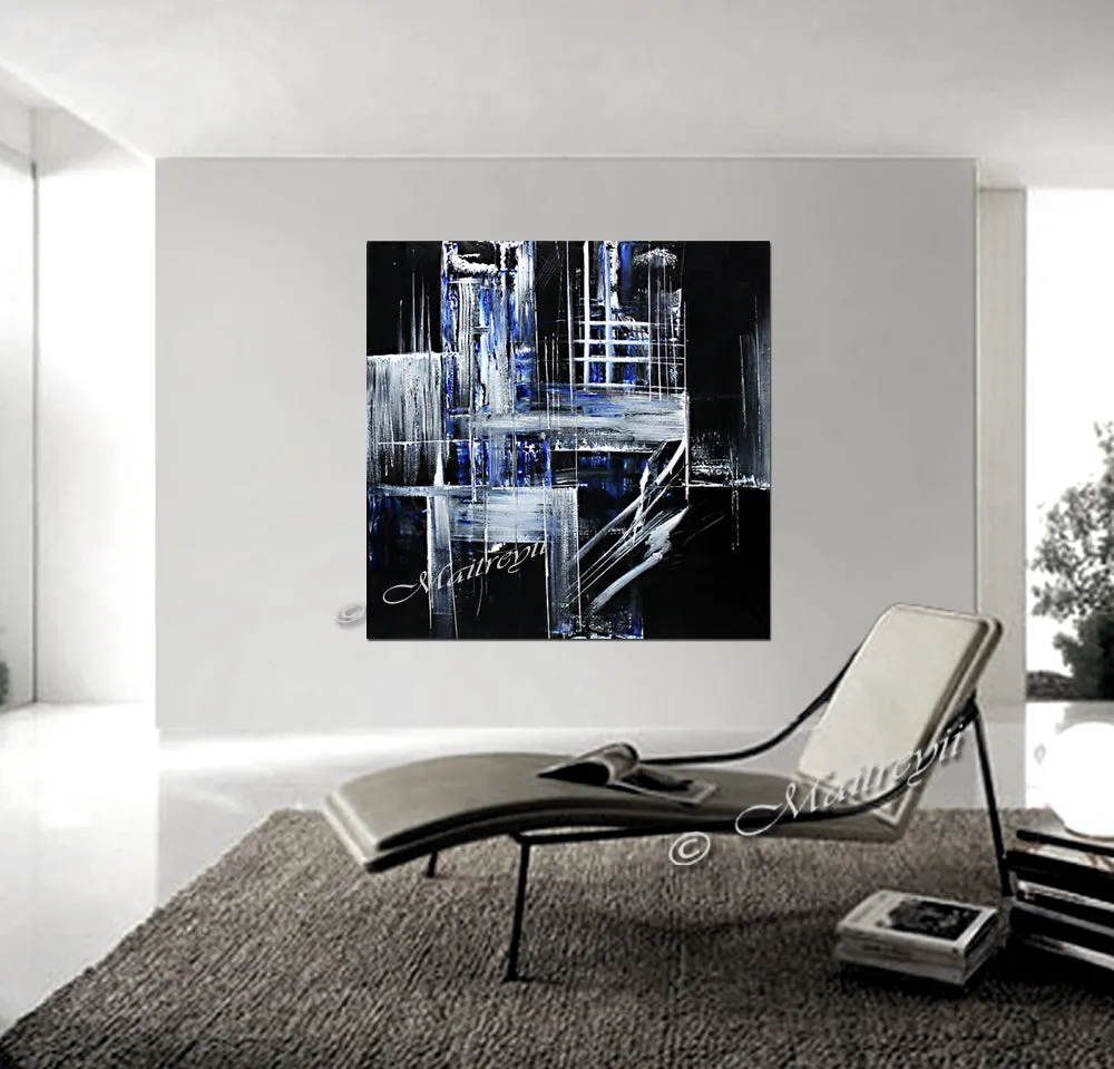 Black White Art Original Modern Painting - Crystal Palace