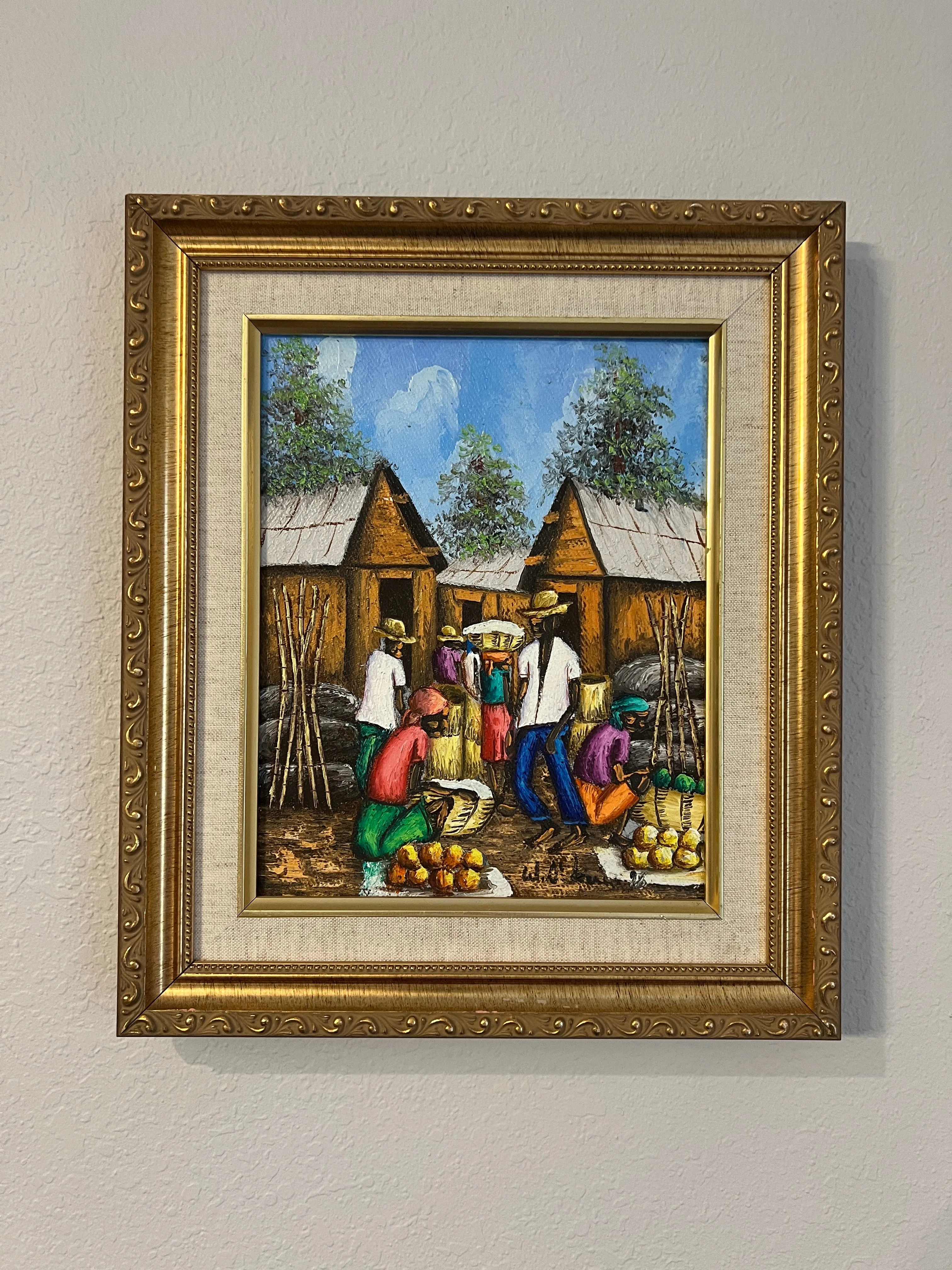 Caribbean Village at Work - Original Art, Oil Painting on Canvas