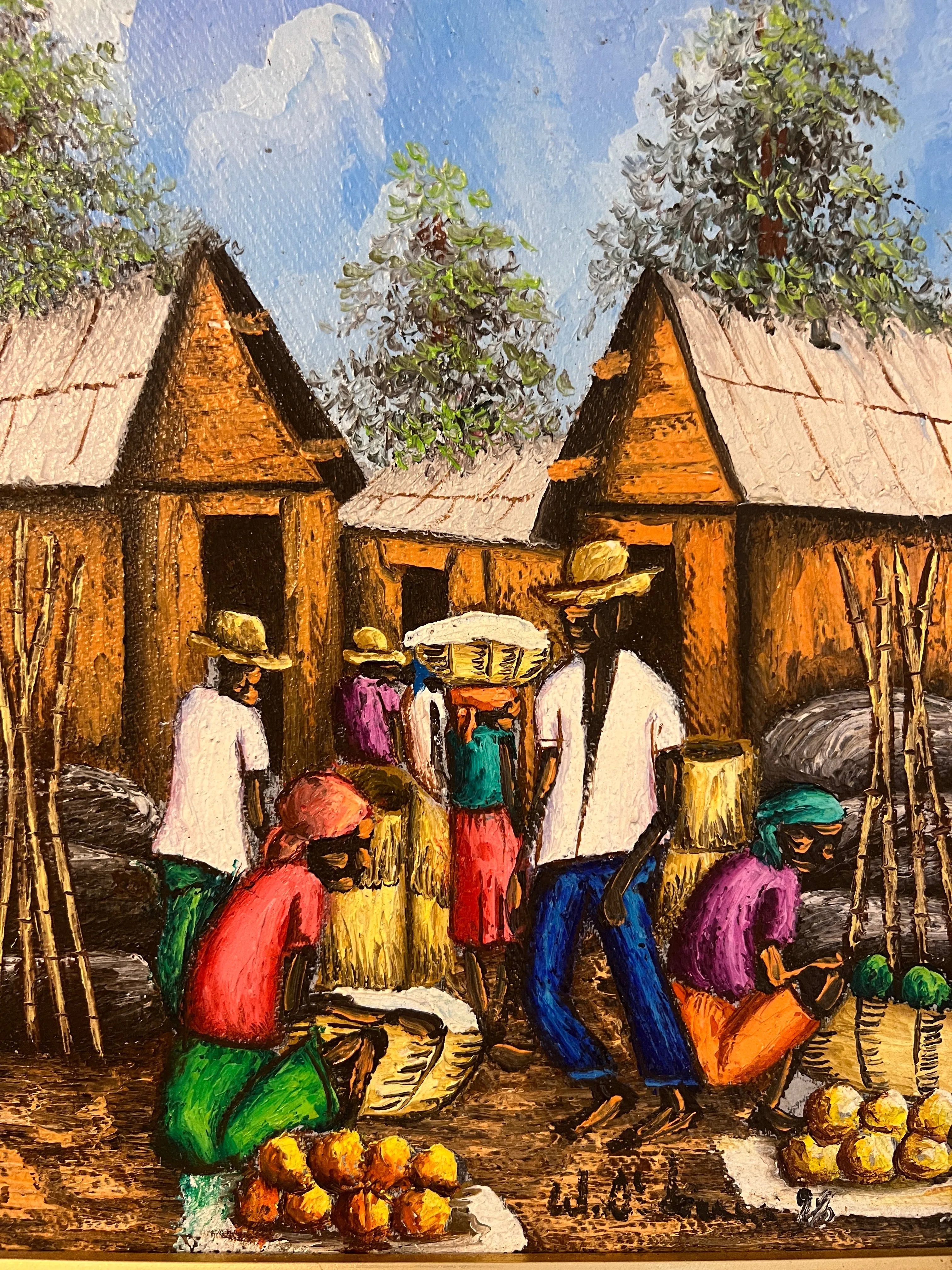 Caribbean Village at Work - Original Art, Oil Painting on Canvas