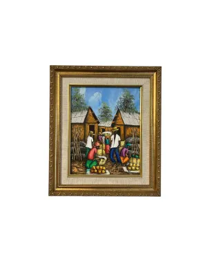 Caribbean Village at Work - Original Art, Oil Painting on Canvas