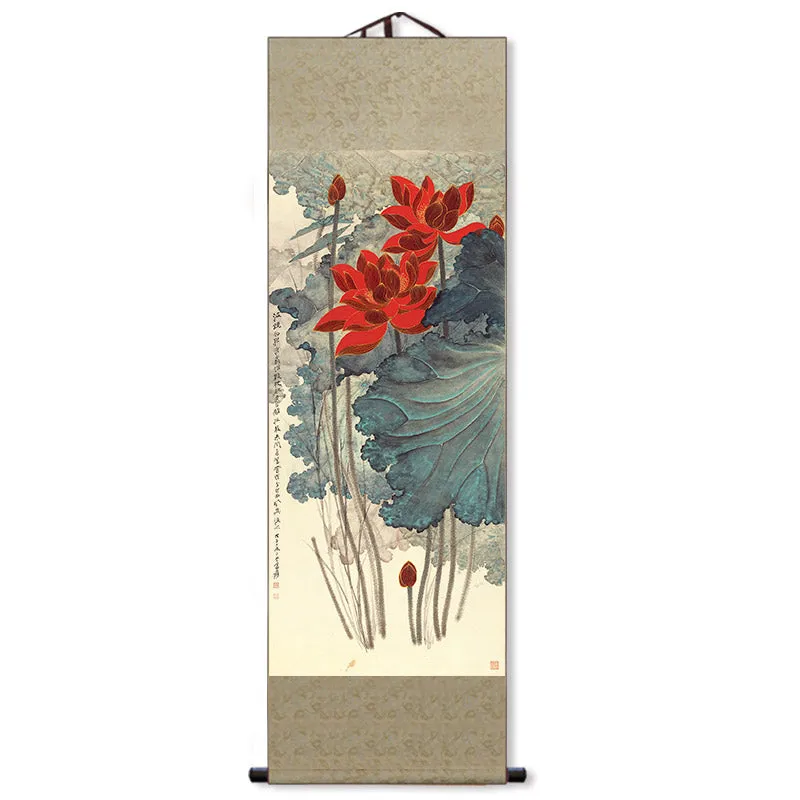 Chinese Style Lotus Flower Painting Wall Decoration Art Scroll Hanging Lotus Painting Reproductions