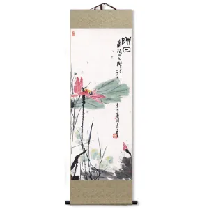 Chinese Style Lotus Flower Painting Wall Decoration Art Scroll Hanging Lotus Painting Reproductions