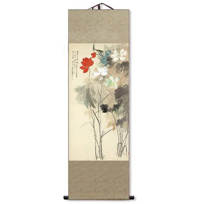 Chinese Style Lotus Flower Painting Wall Decoration Art Scroll Hanging Lotus Painting Reproductions