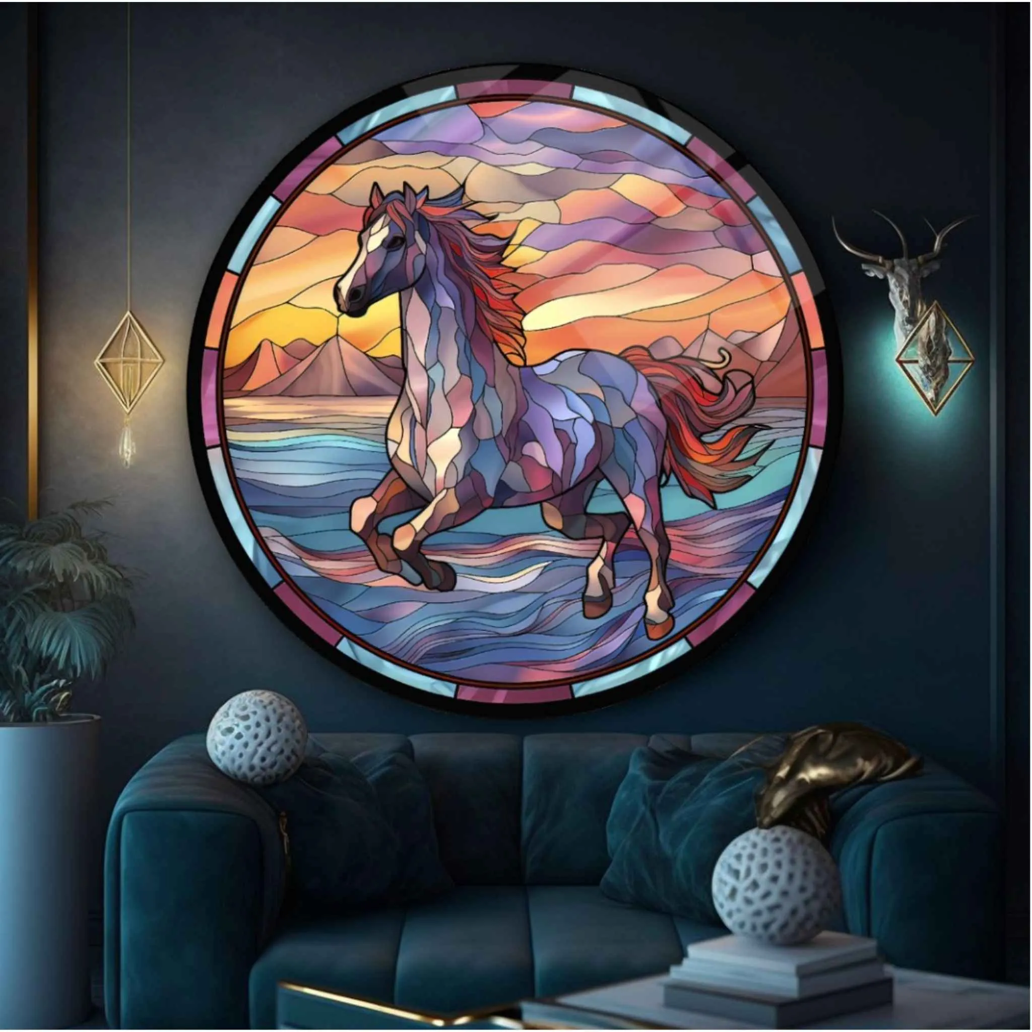 Coloured Horse Glass Wall Art