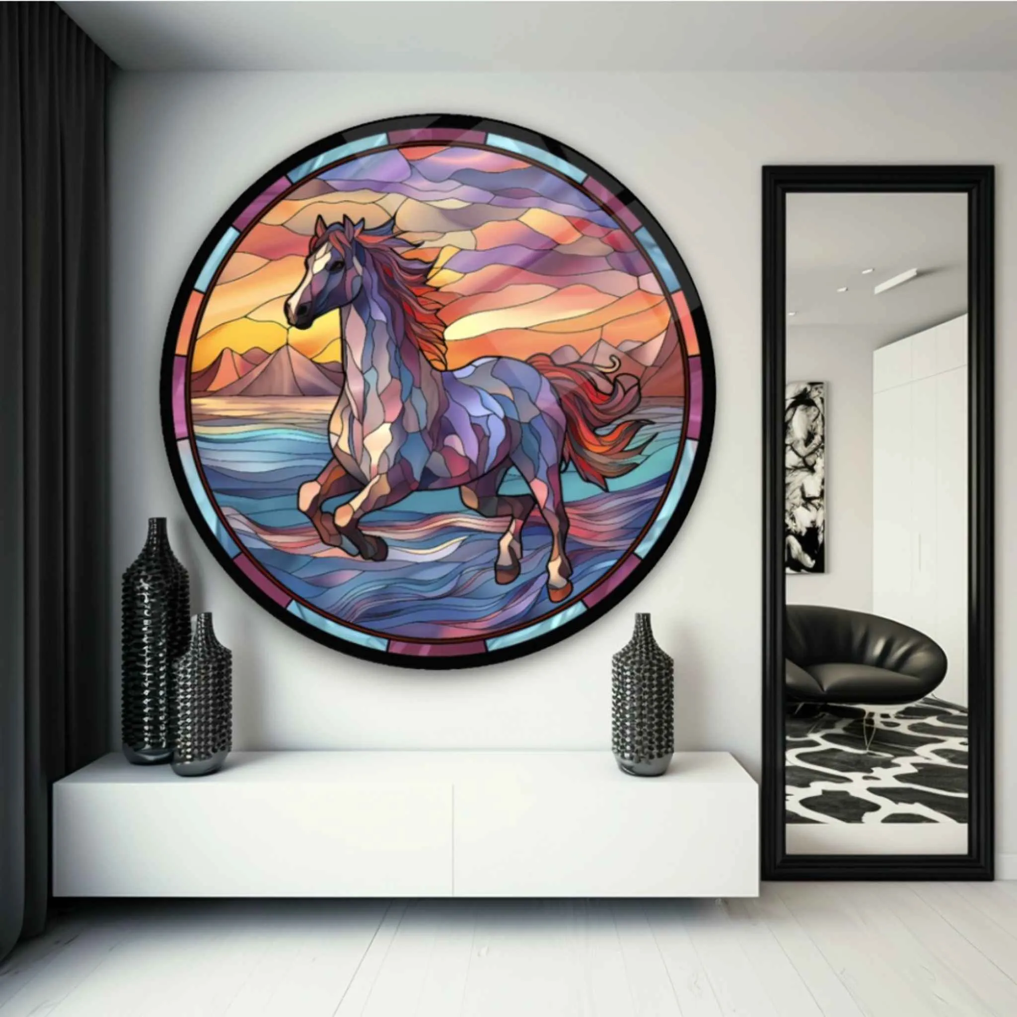 Coloured Horse Glass Wall Art