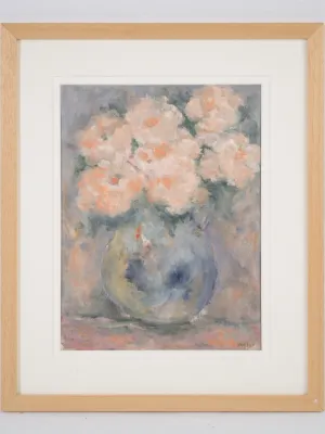 Contemporary floral still life painting by Karibou - "Souvenirs" 19" x 15¾"