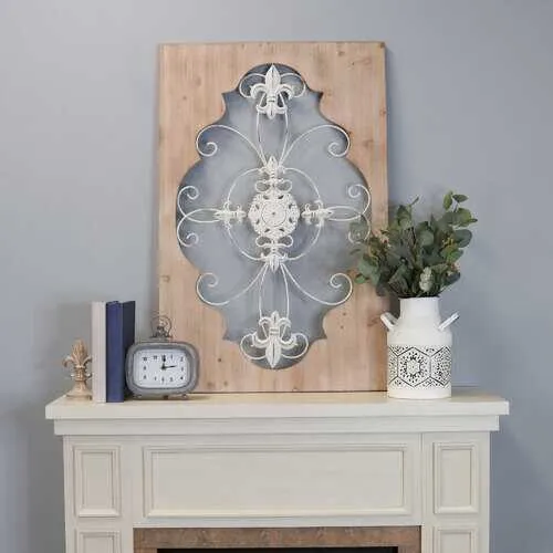 Distressed Wood and Metal Scroll Panel