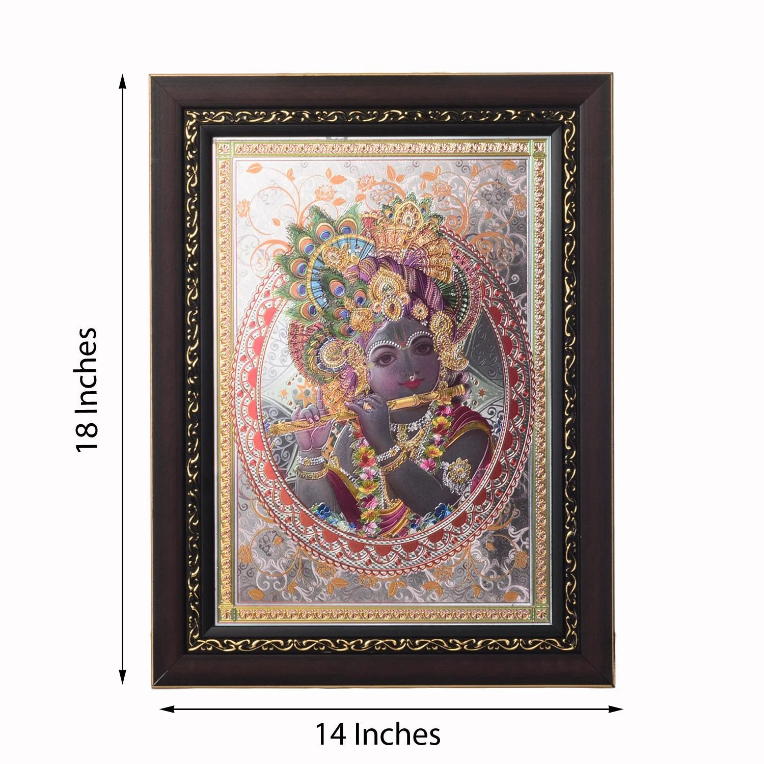 eCraftIndia 'Lord Krishna Laminated Silver and Golden Foil' Painting (Synthetic Wood, 28 cm x 38 cm), Multicolour