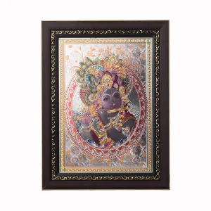 eCraftIndia 'Lord Krishna Laminated Silver and Golden Foil' Painting (Synthetic Wood, 28 cm x 38 cm), Multicolour