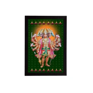 eCraftIndia Panch Mukhi Lord Hanuman Satin Matt Texture UV Art Painting-Green