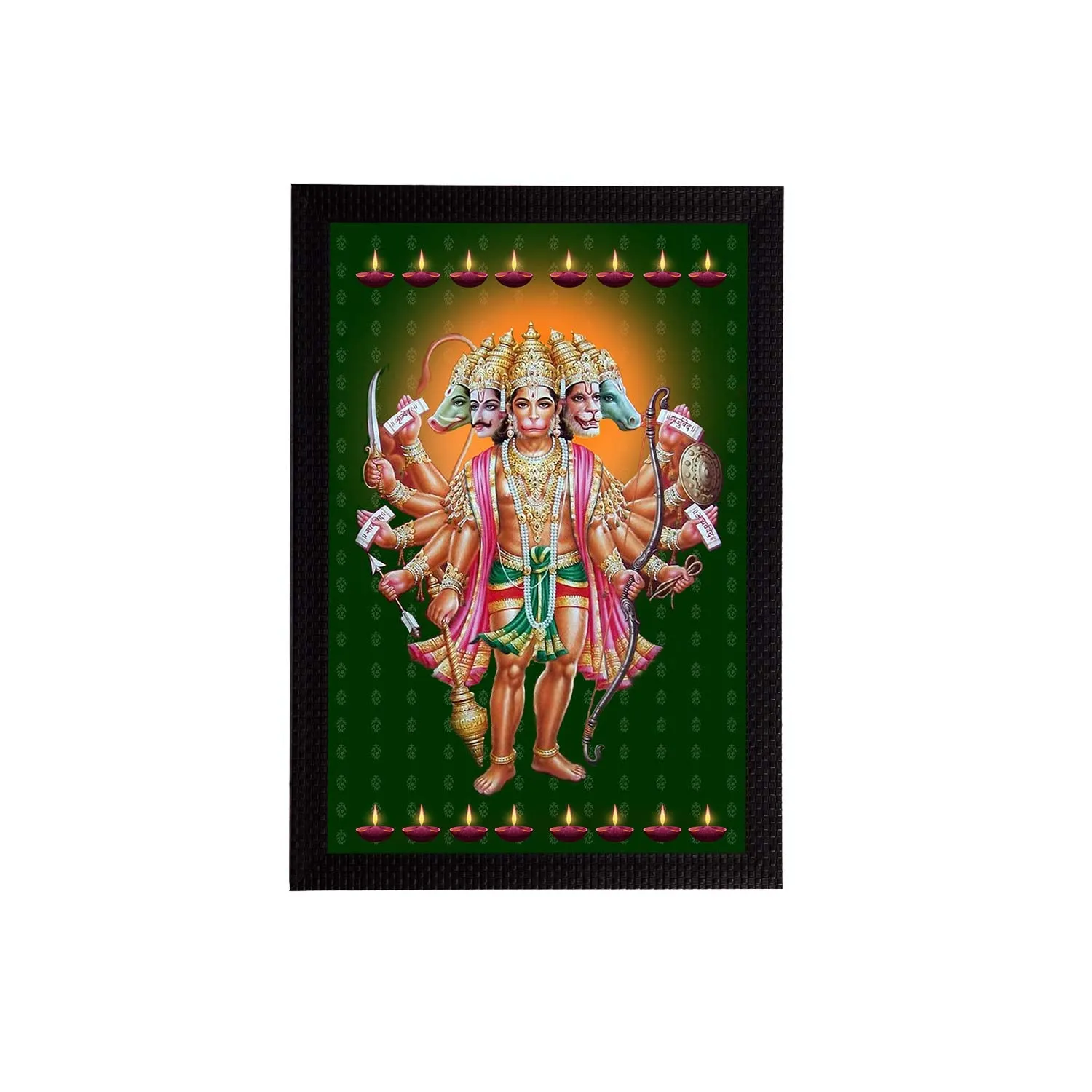 eCraftIndia Panch Mukhi Lord Hanuman Satin Matt Texture UV Art Painting-Green