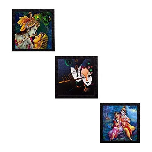 eCraftIndia 'Radha Krishna' Paper Painting (Synthetic Wood, 27.93 cm x 1.27 cm x 27.93 cm, Blue and Pink, Set of 3)