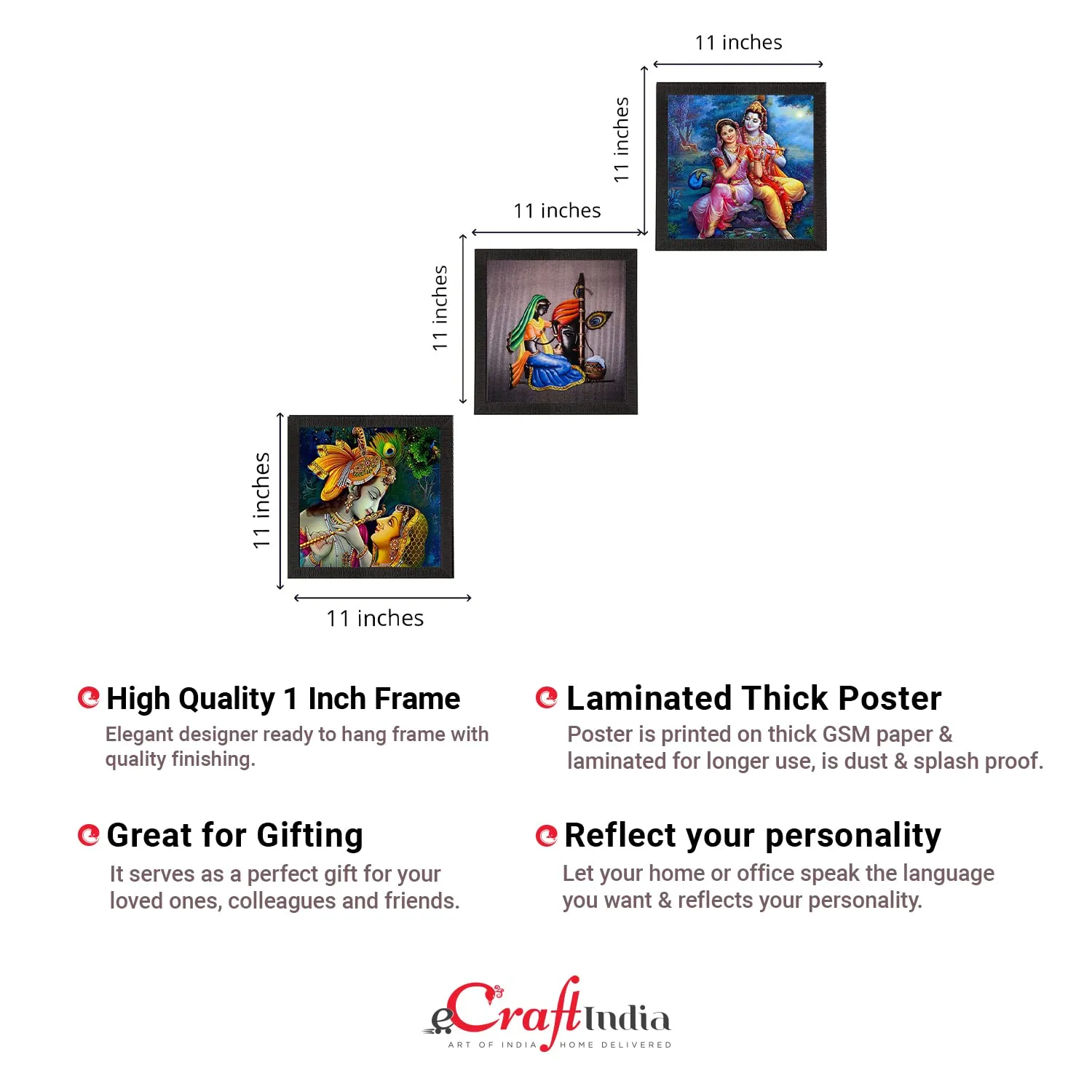 eCraftIndia 'Radha Krishna' Paper Painting (Synthetic Wood, 27.93 cm x 1.27 cm x 27.93 cm, Set of 3)