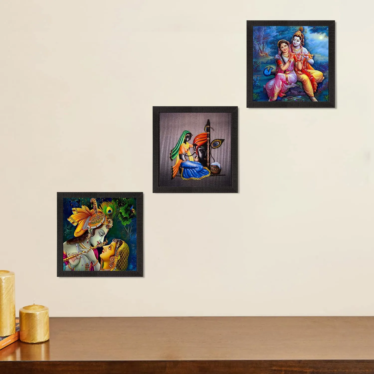 eCraftIndia 'Radha Krishna' Paper Painting (Synthetic Wood, 27.93 cm x 1.27 cm x 27.93 cm, Set of 3)