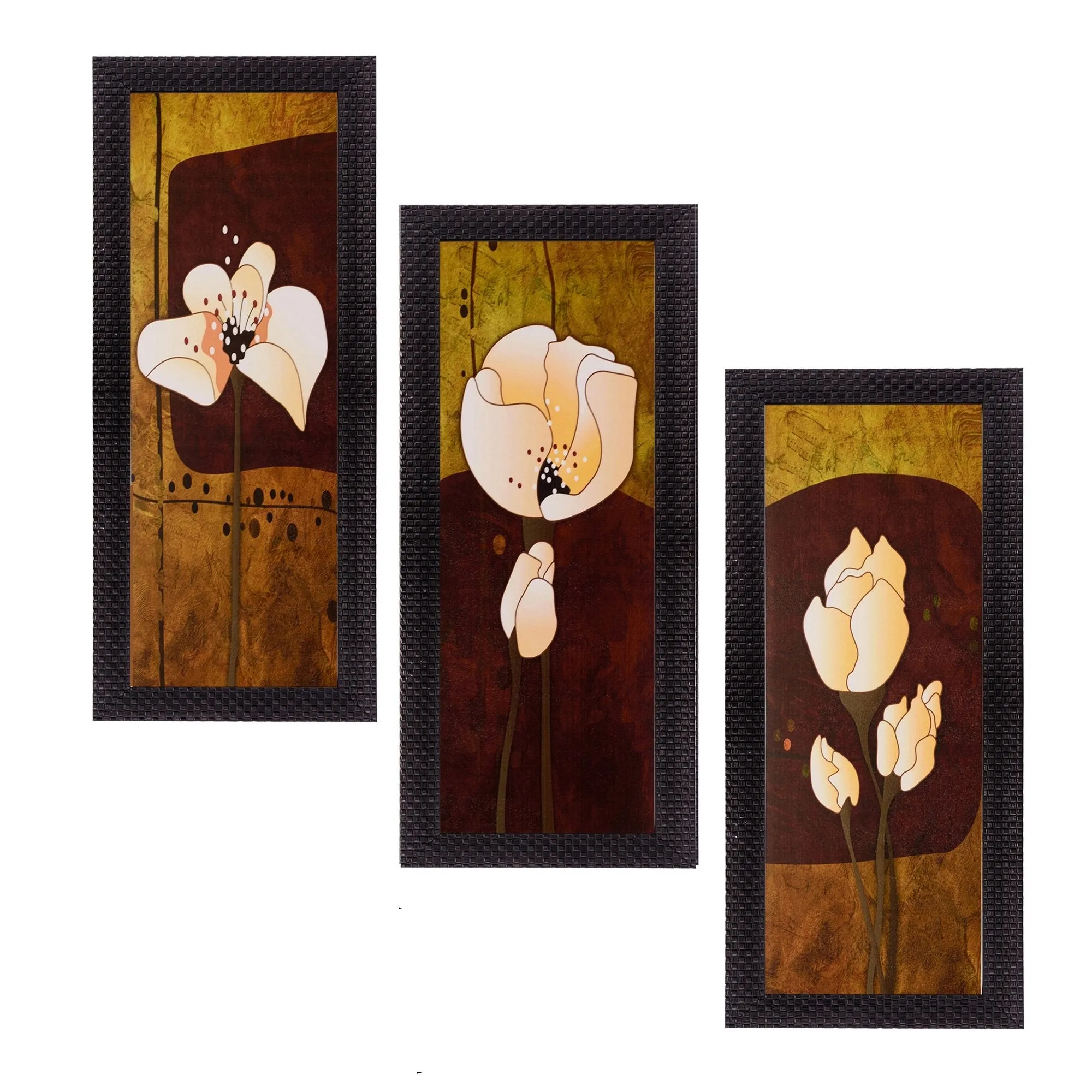 eCraftIndia Satin Matt Texture Synthetic Wood Art Painting (18 cm x 41 cm, Set of 3, C3FPB2109)