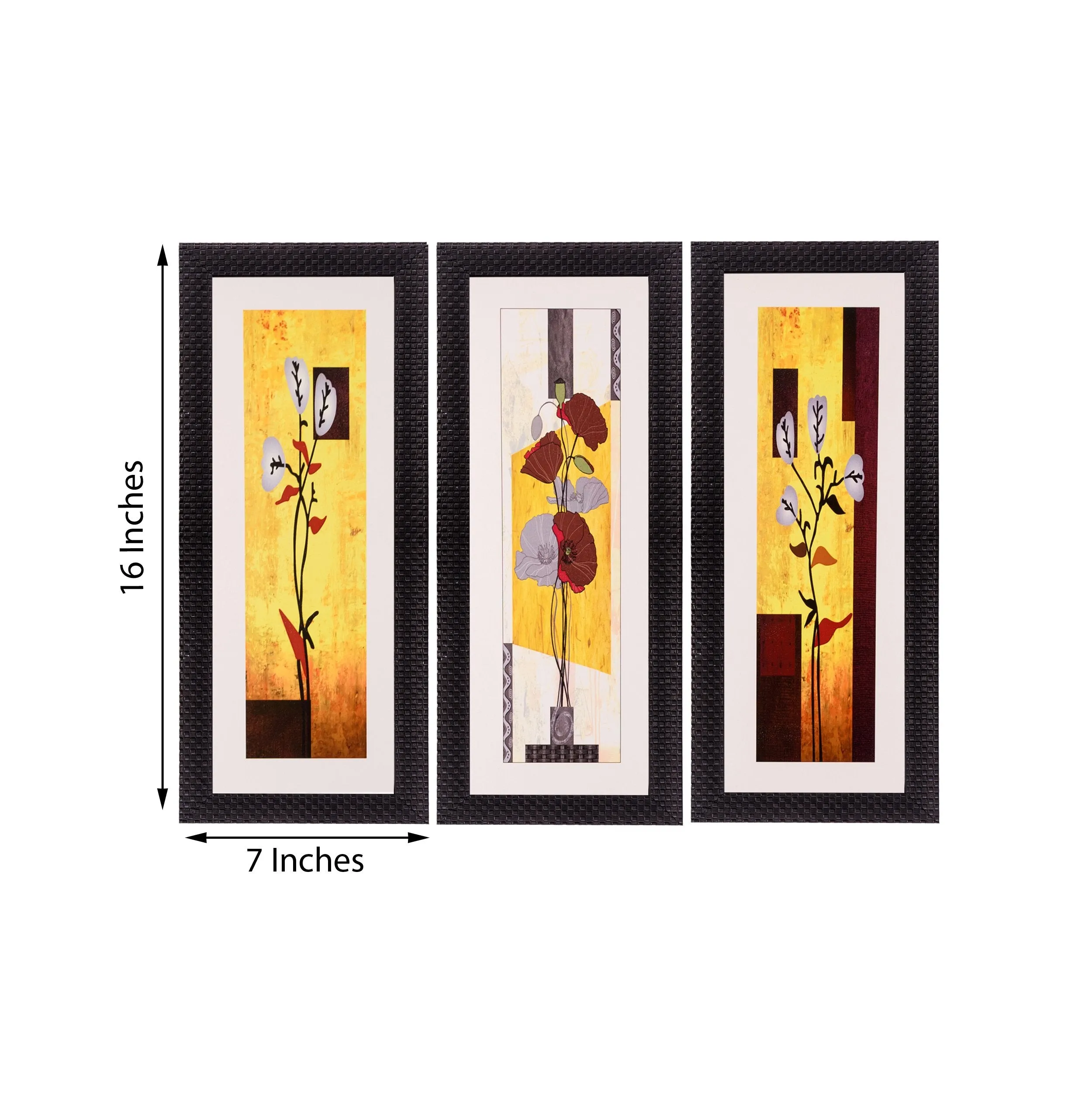 eCraftIndia Satin Matt Texture Synthetic Wood Art Painting (18 cm x 41 cm, Set of 3, C3FPB2117)