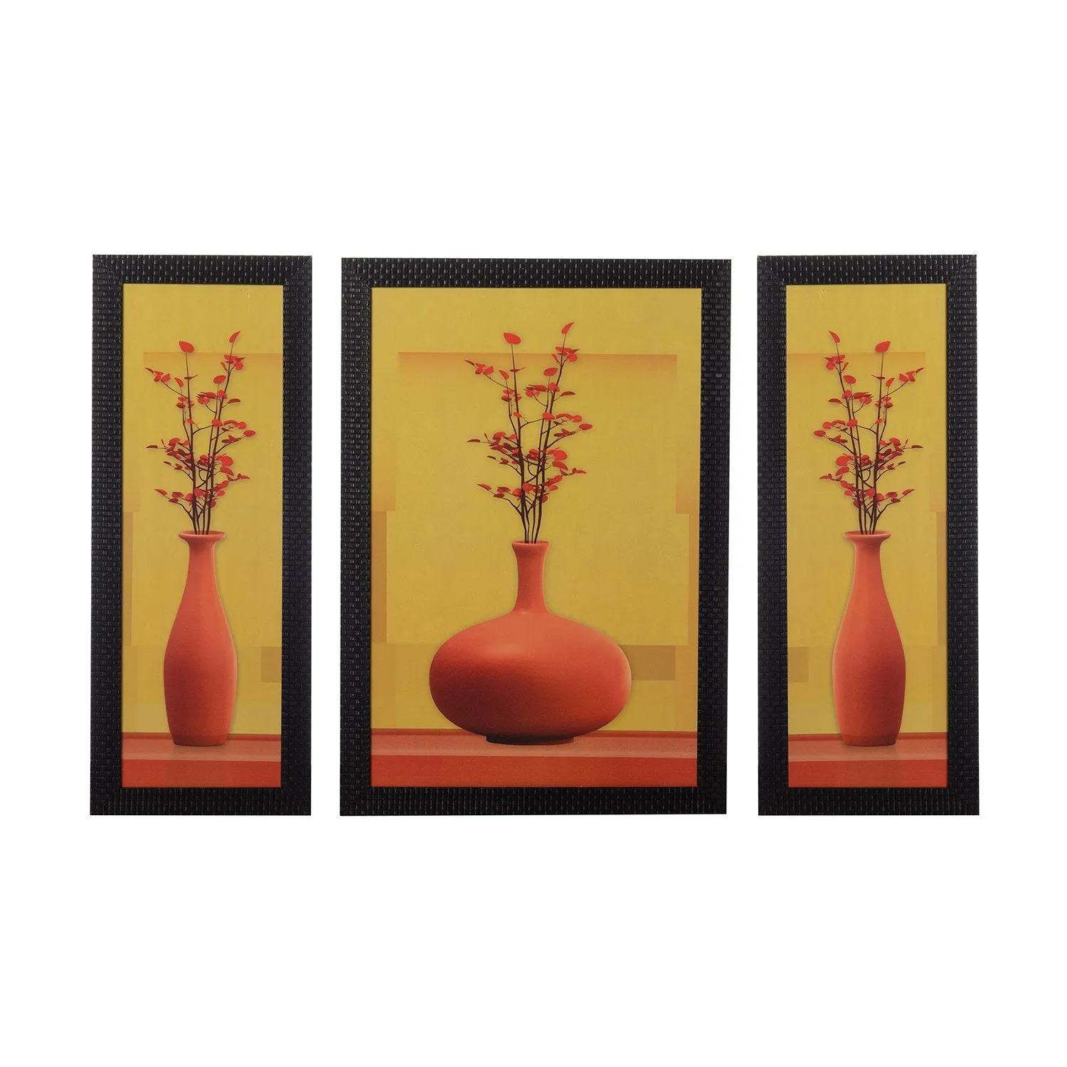 eCraftIndia Satin Matt Texture Synthetic Wood Art Painting (18 cm x 41 cm, Set of 3, C3FPB2126)