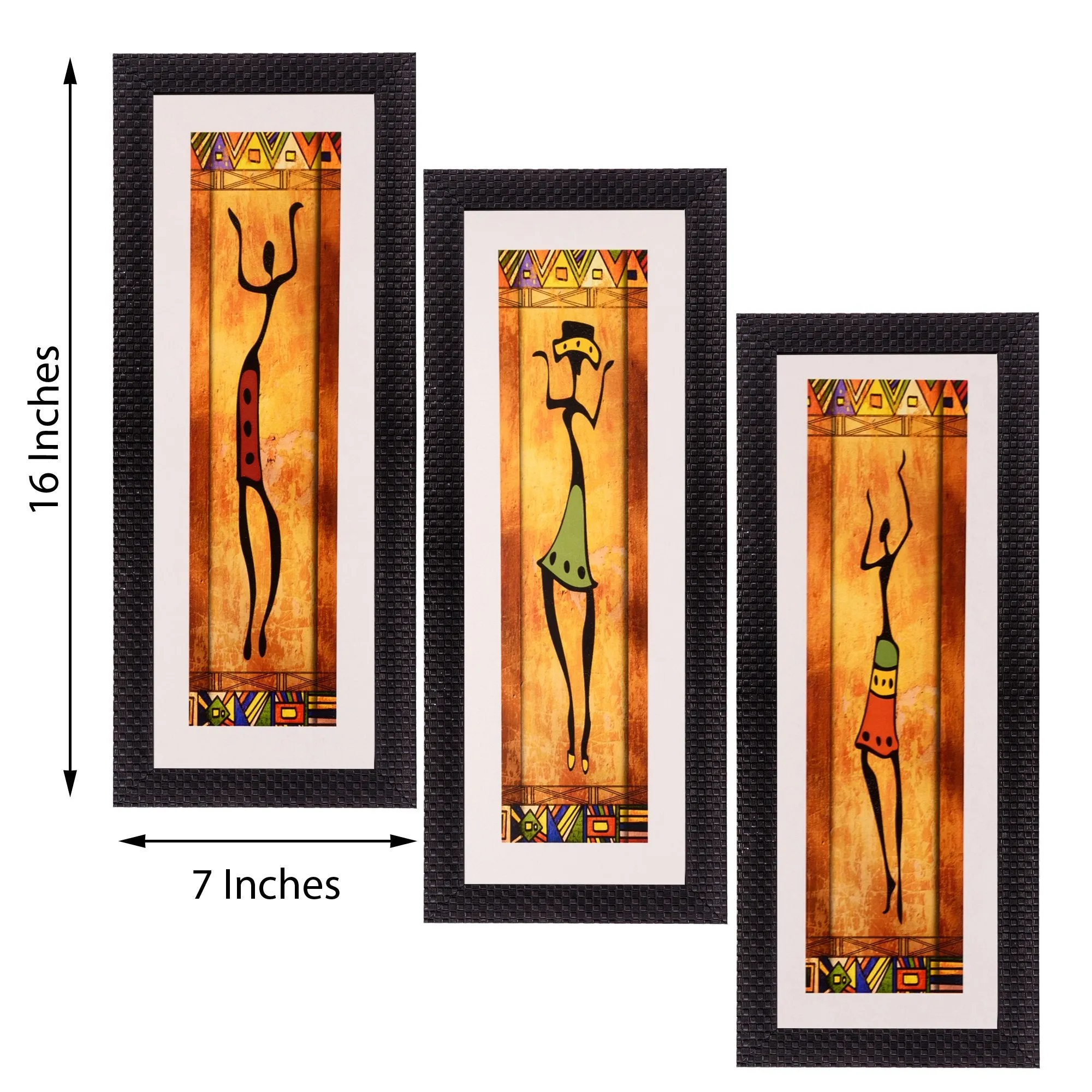 eCraftIndia Satin Matt Textured Synthetic Wood Art Painting (17.8 cm x 1.3 cm x 40.7 cm, Set of 3, C3FPB2104)