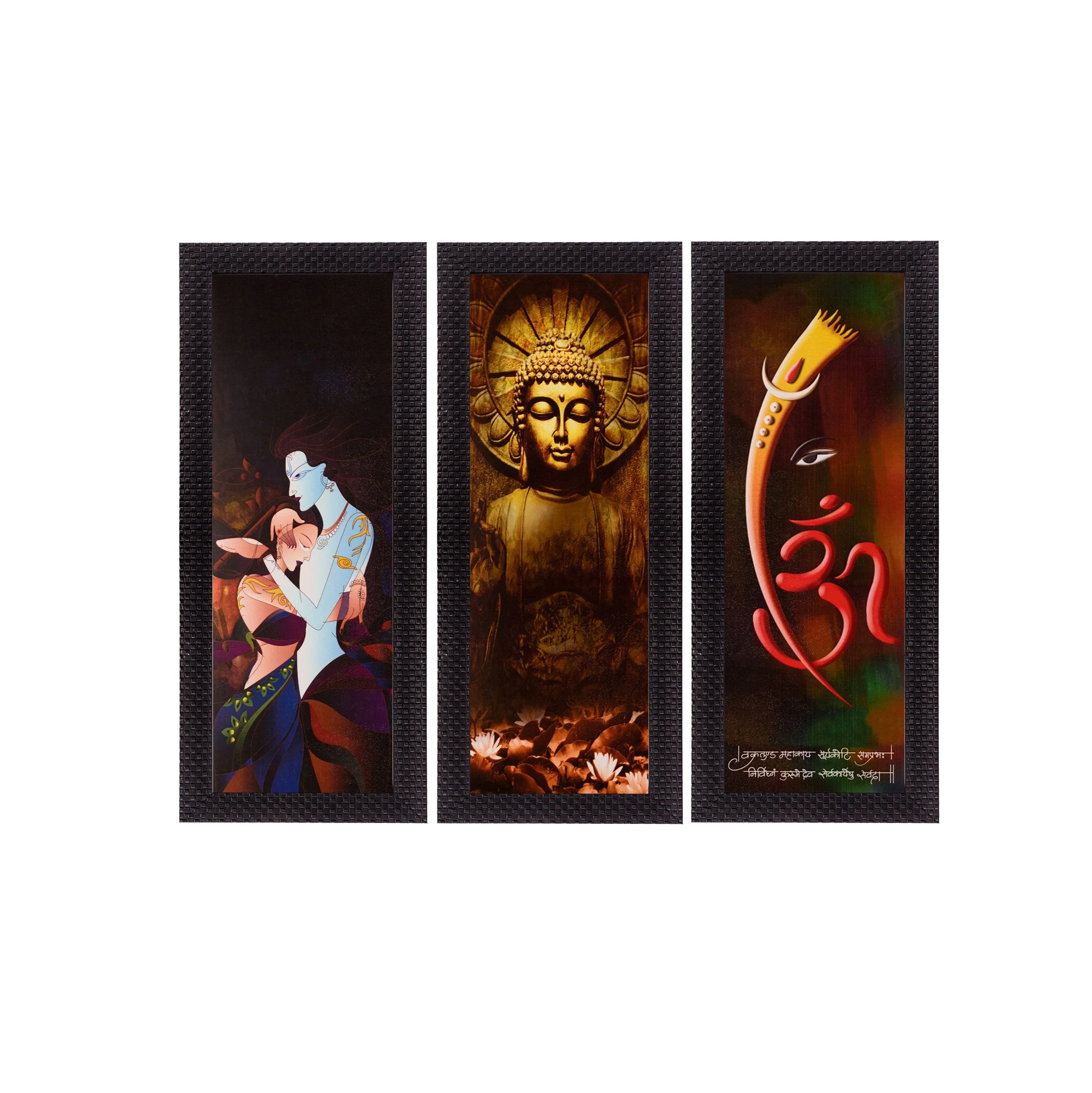 eCraftIndia Satin Matt Textured Synthetic Wood Art Painting (17.8 cm x 1.3 cm x 40.7 cm, Set of 3, C3FPB2116)