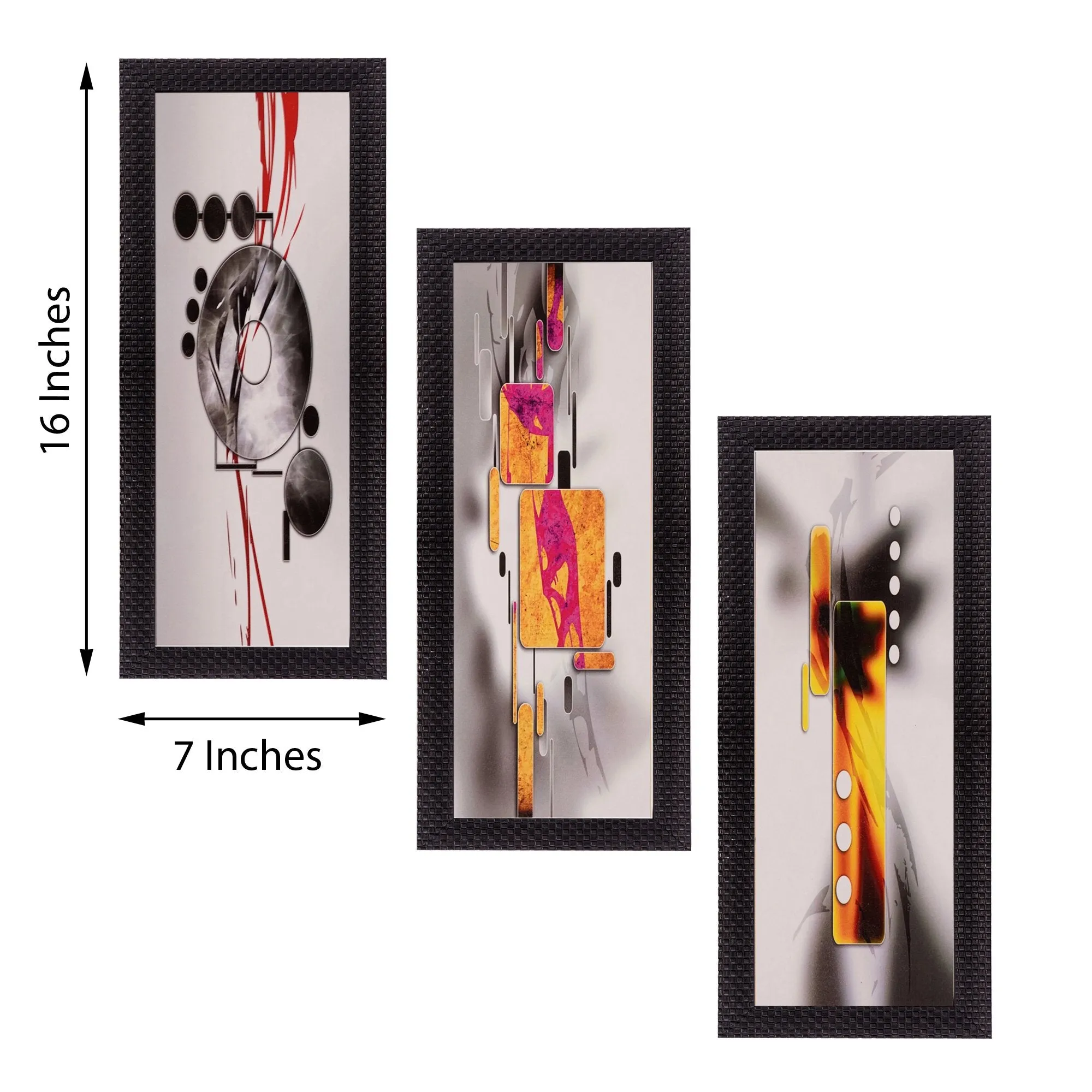 eCraftIndia Satin Matt Textured Synthetic Wood Art Painting (18 cm x 41 cm, Set of 3, C3FPB2106)