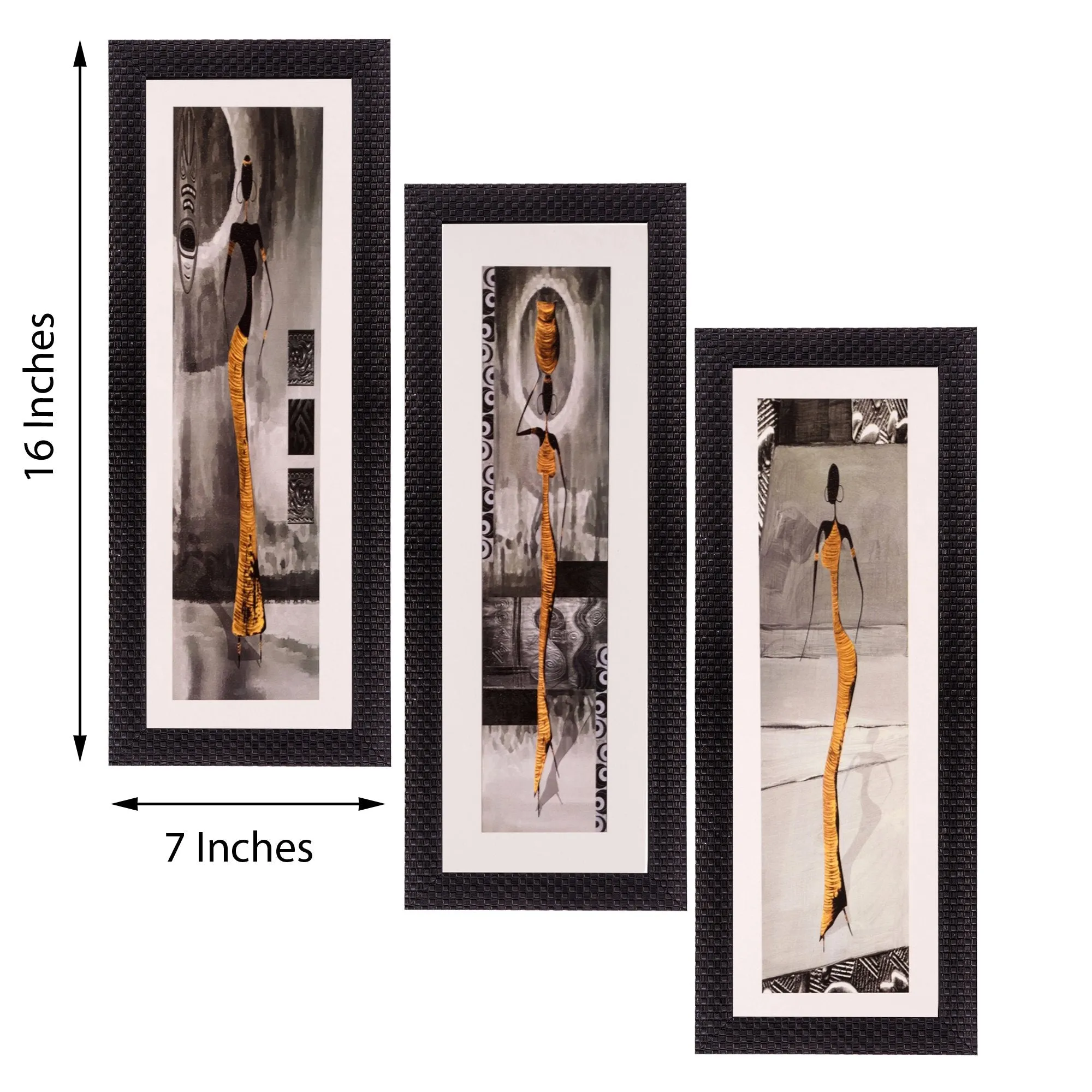 eCraftIndia Satin Matt Textured Synthetic Wood Art Painting (18 cm x 41 cm, Set of 3, C3FPB2107)