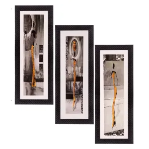 eCraftIndia Satin Matt Textured Synthetic Wood Art Painting (18 cm x 41 cm, Set of 3, C3FPB2107)