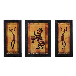 eCraftIndia Satin Matt Textured Synthetic Wood Art Painting (18 cm x 41 cm, Set of 3, C3FPB2123_A)