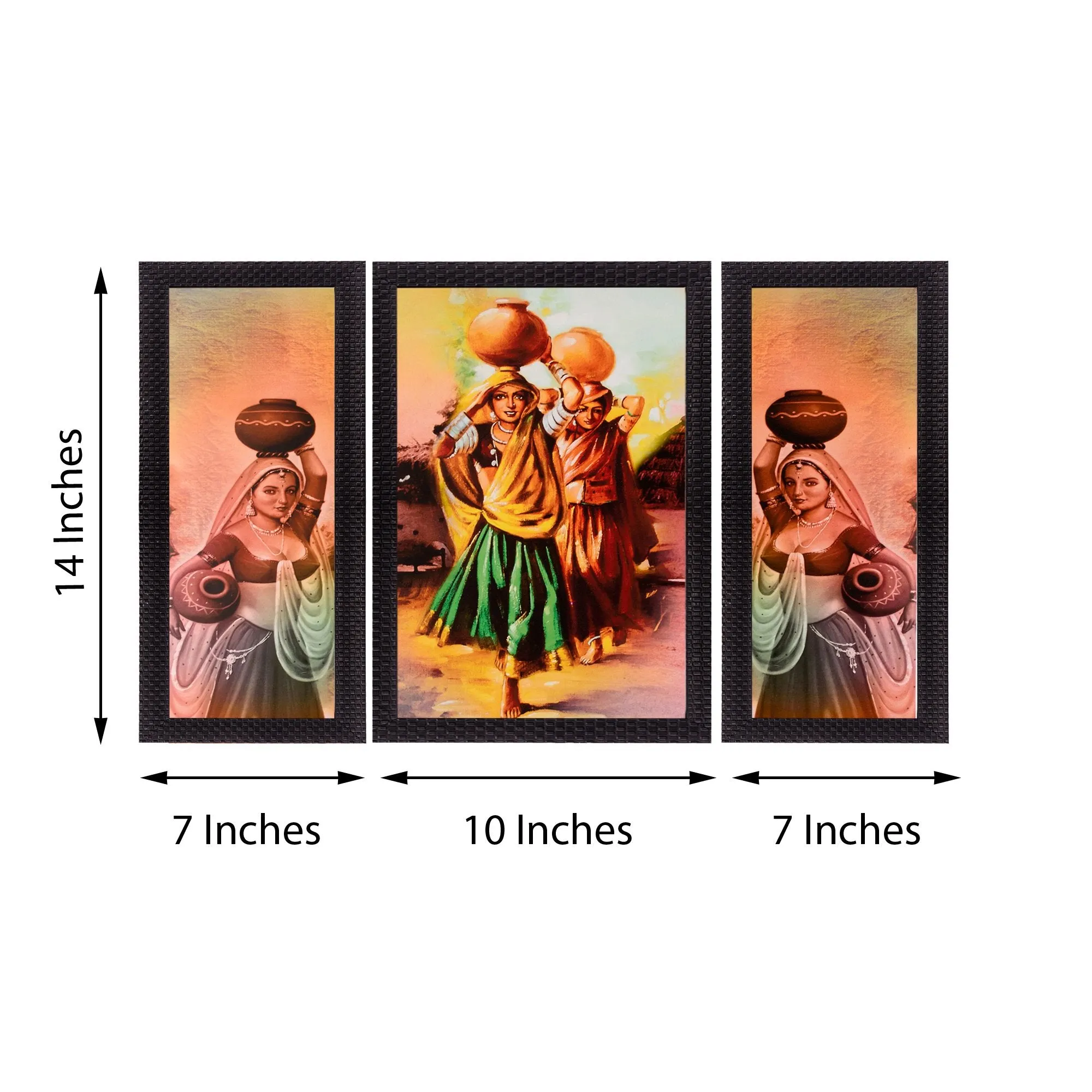 eCraftIndia Satin Matt Textured Synthetic Wood Art Painting Set (25.4 cm x 1.27 cm x 35.56 cm, Set of 3)