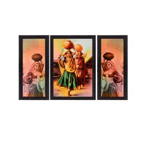 eCraftIndia Satin Matt Textured Synthetic Wood Art Painting Set (25.4 cm x 1.27 cm x 35.56 cm, Set of 3)