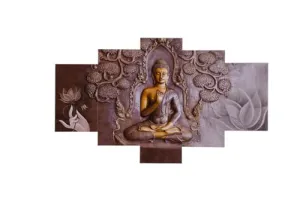 Great Art #Buddha Paintings for Living Room | Painting for Wall Decoration | 3D Wall Art for Bedroom | Gautam Buddha Wall Painting Set of 5 (75x43 Cm) B2