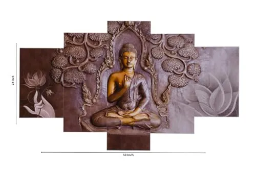 Great Art #Buddha Paintings for Living Room | Painting for Wall Decoration | 3D Wall Art for Bedroom | Gautam Buddha Wall Painting Set of 5 (75x43 Cm) B2