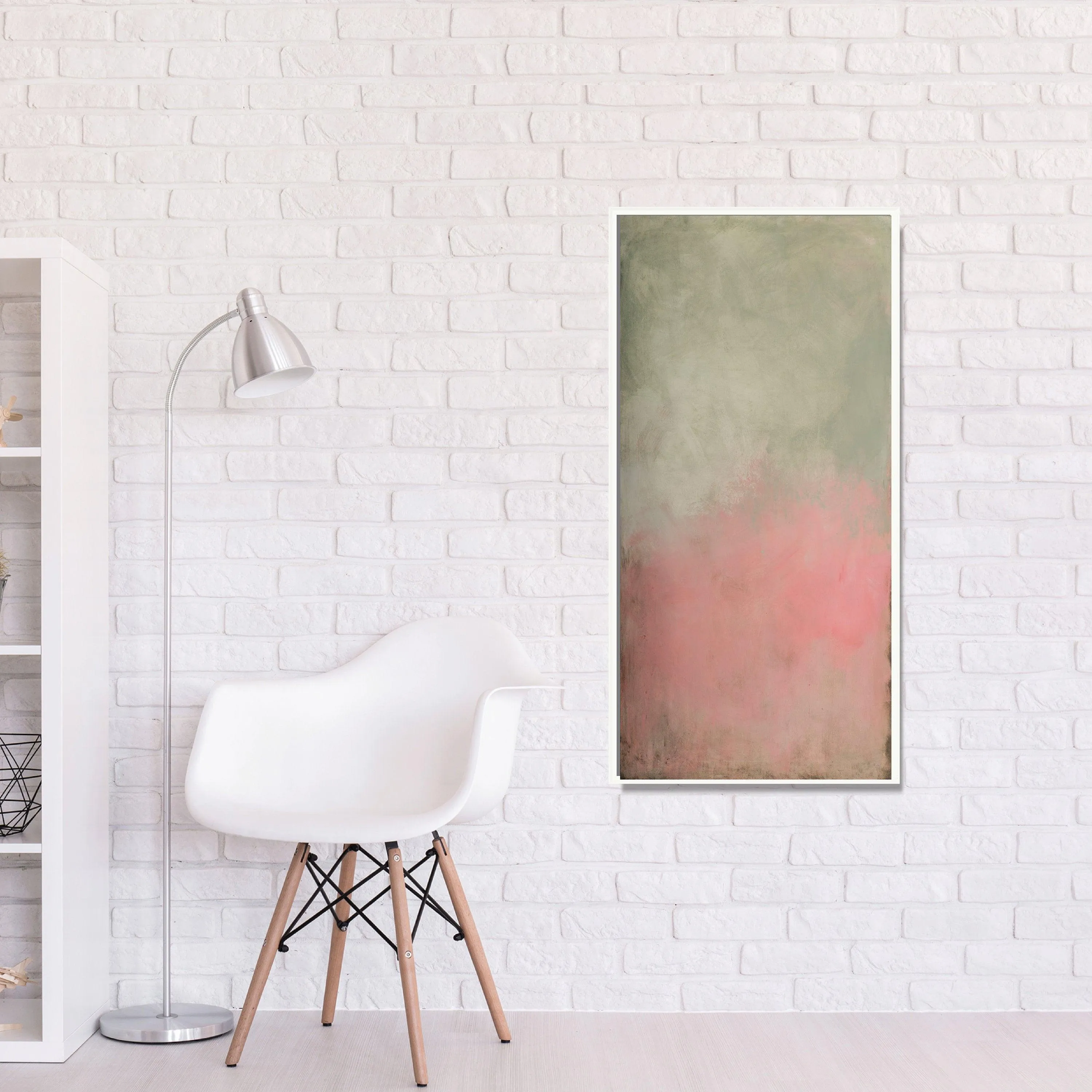 Green minimalist Abstract fine art originalt, Large wall art, Abstract painting green and pink