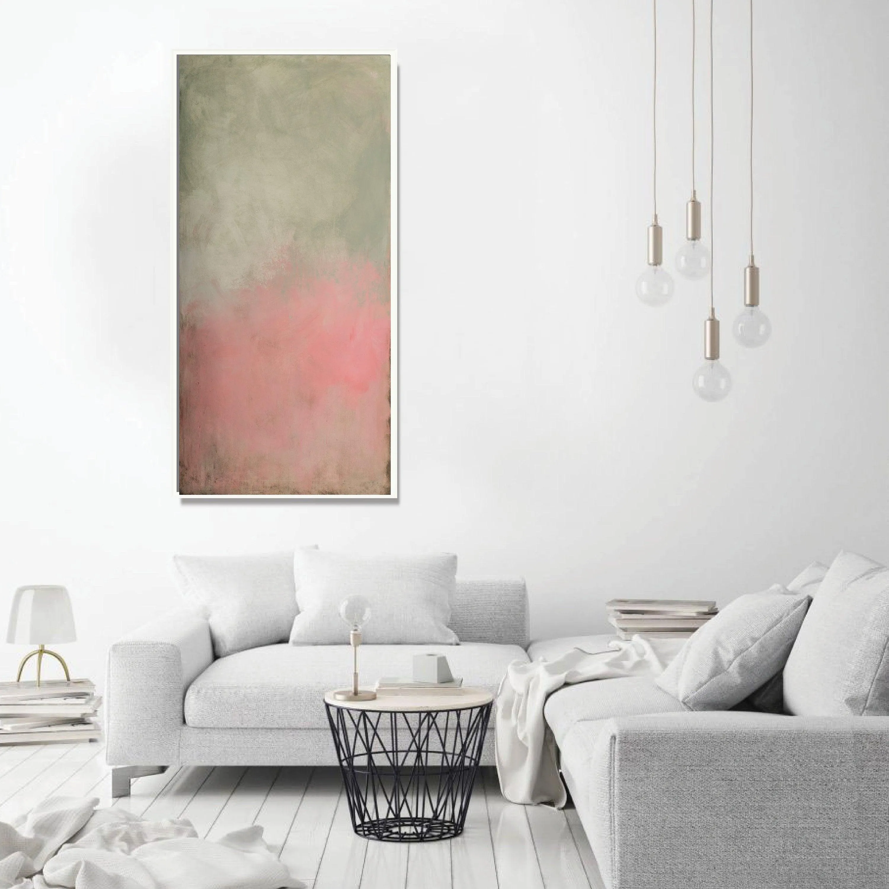 Green minimalist Abstract fine art originalt, Large wall art, Abstract painting green and pink