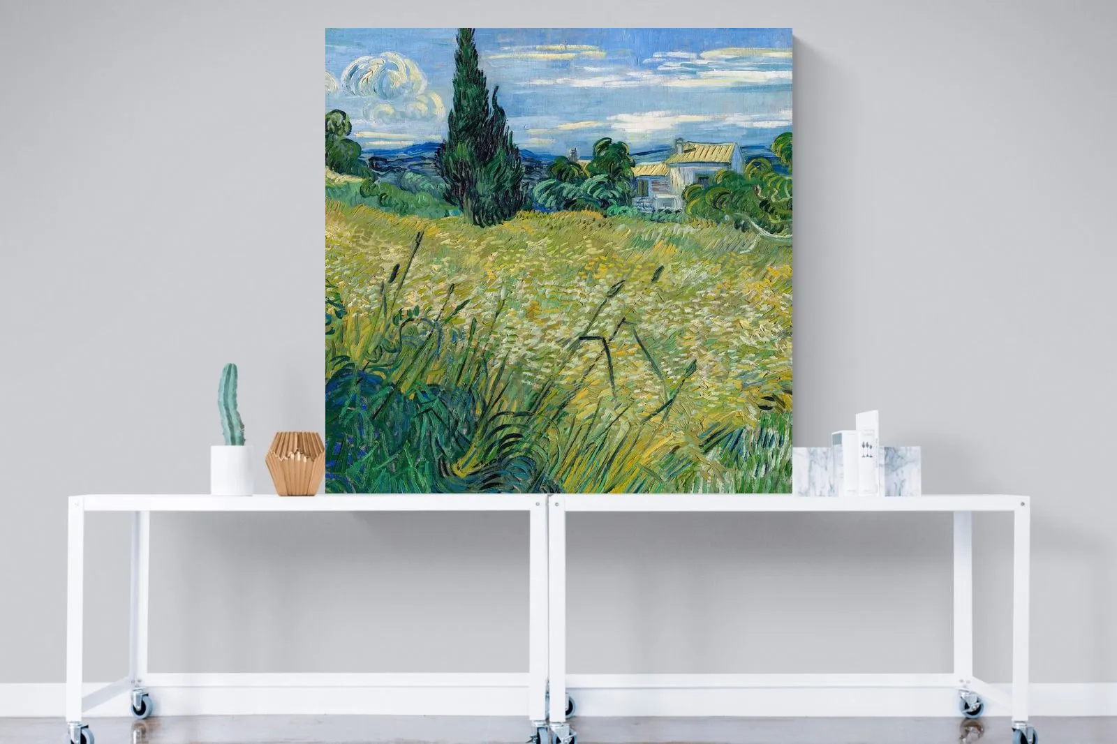 Green Wheat Field with Cypress