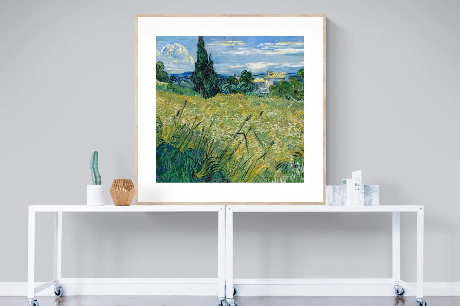 Green Wheat Field with Cypress