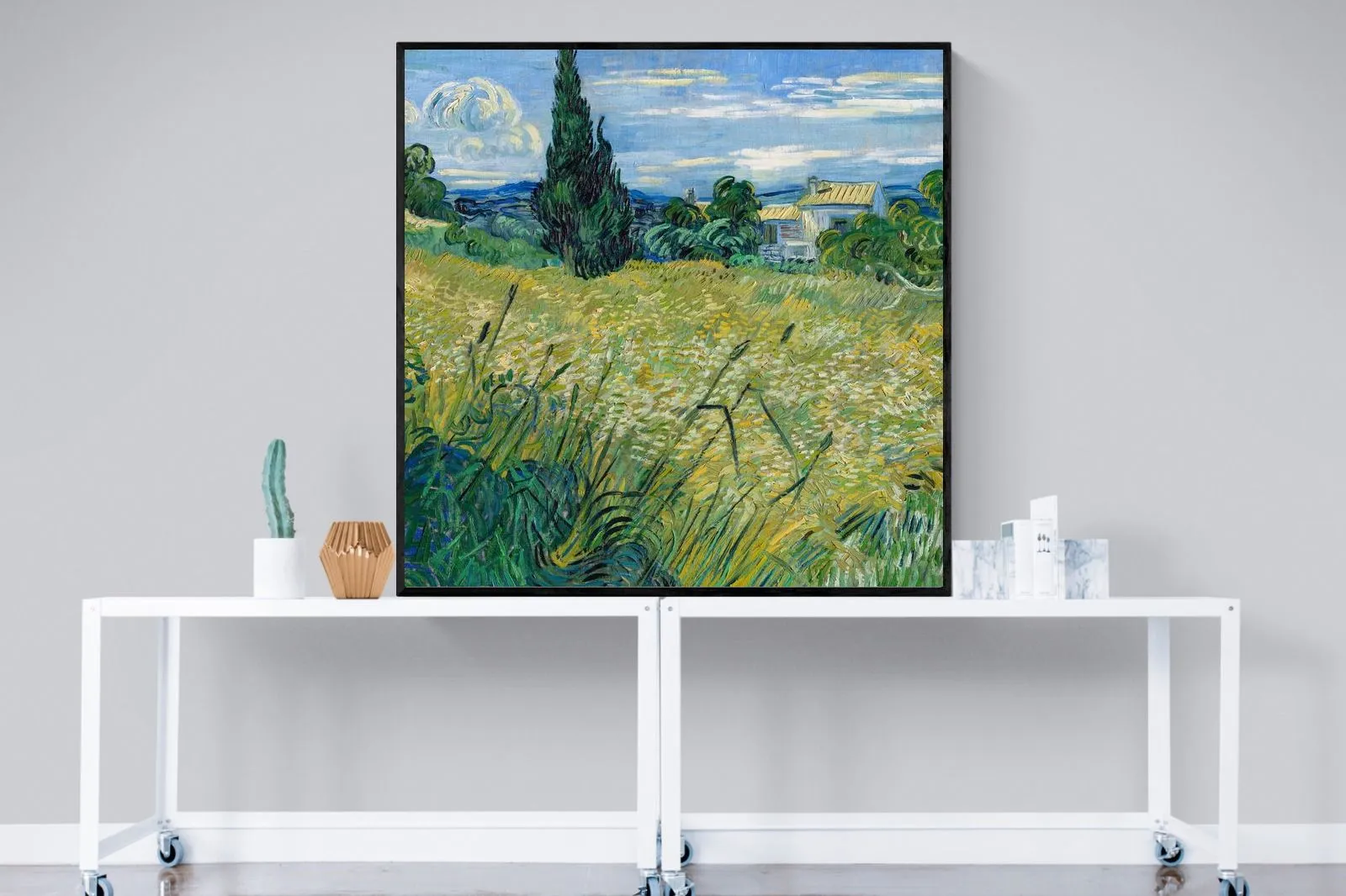 Green Wheat Field with Cypress