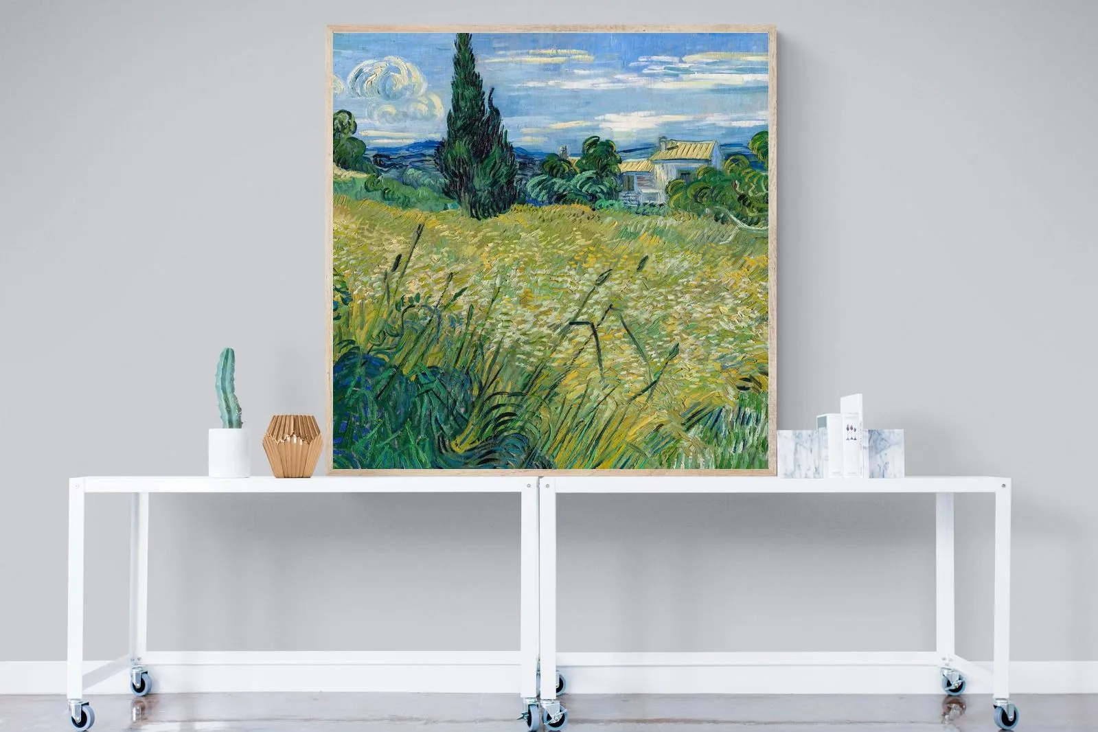 Green Wheat Field with Cypress