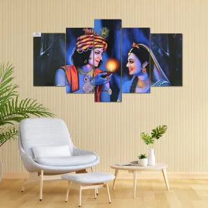 Heart Home Wall Paintings | MDF Wooden Wall Art for Living Room |Wall Sculpture | Radha-Krishna Painting for Bedroom | Office | Hotels | Gift | 1730KIK1 |5 Piece Set| Blue