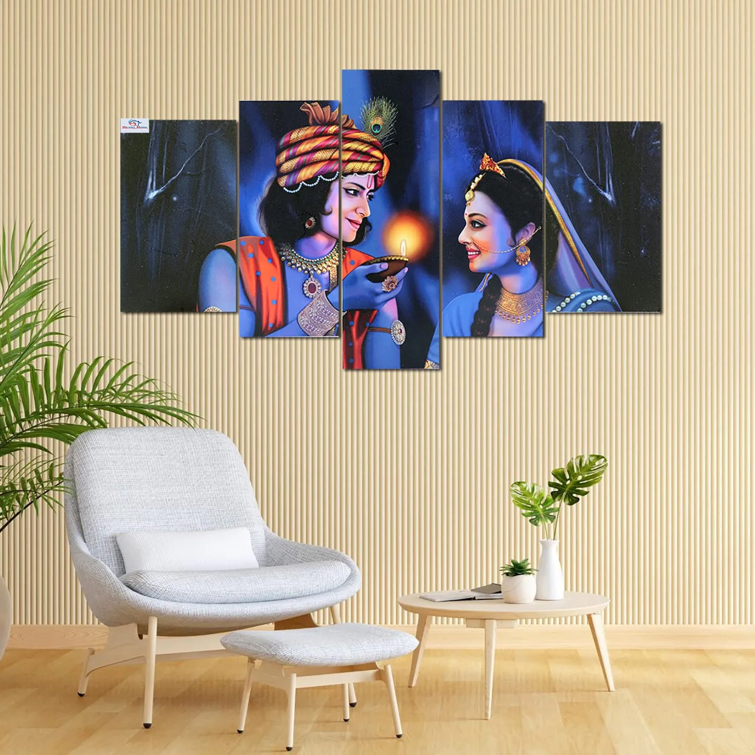 Heart Home Wall Paintings | MDF Wooden Wall Art for Living Room |Wall Sculpture | Radha-Krishna Painting for Bedroom | Office | Hotels | Gift | 1730KIK1 |5 Piece Set| Blue