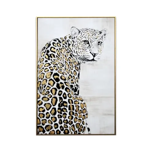 @home by Nilkamal Leopard Canvas Wall Painting |Ideal for Living Room, Bedroom, Office, Hotel and Restaurants |62 x 92 cm| Brown & White