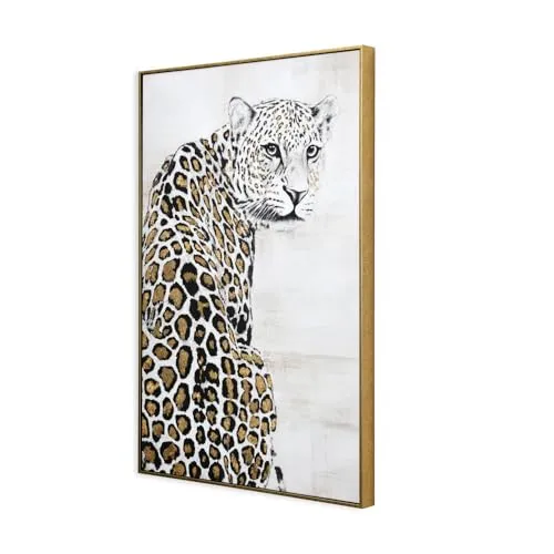 @home by Nilkamal Leopard Canvas Wall Painting |Ideal for Living Room, Bedroom, Office, Hotel and Restaurants |62 x 92 cm| Brown & White