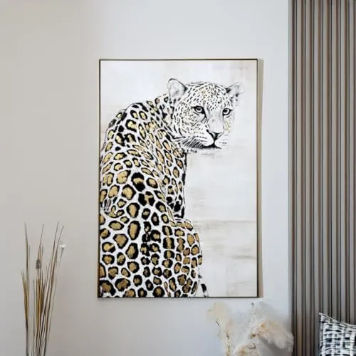 @home by Nilkamal Leopard Canvas Wall Painting |Ideal for Living Room, Bedroom, Office, Hotel and Restaurants |62 x 92 cm| Brown & White