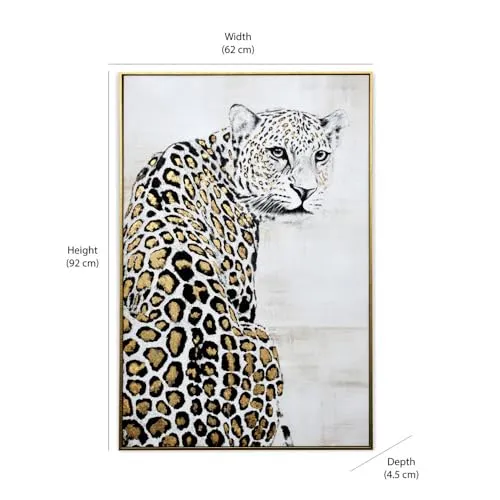 @home by Nilkamal Leopard Canvas Wall Painting |Ideal for Living Room, Bedroom, Office, Hotel and Restaurants |62 x 92 cm| Brown & White