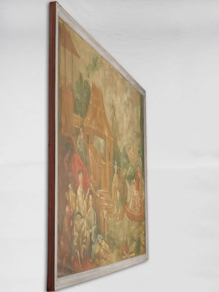 Large Antique 19th-Century Chinoiserie Painting - 63 x 91¾ Inches - Exquisite Detail