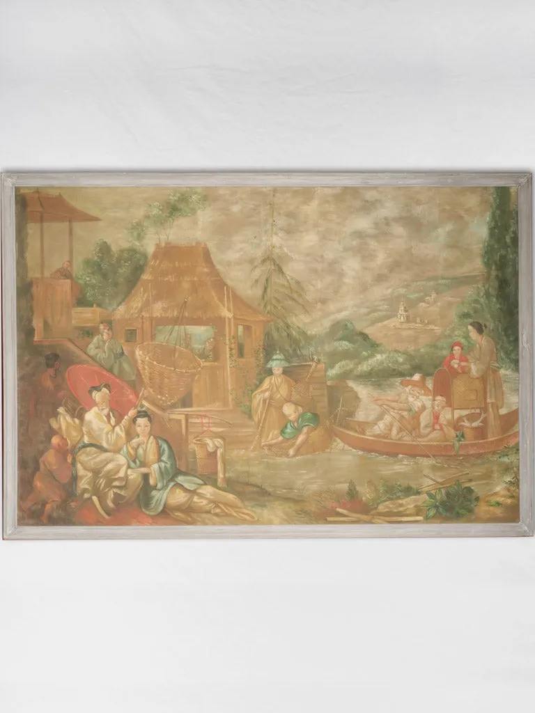 Large Antique 19th-Century Chinoiserie Painting - 63 x 91¾ Inches - Exquisite Detail