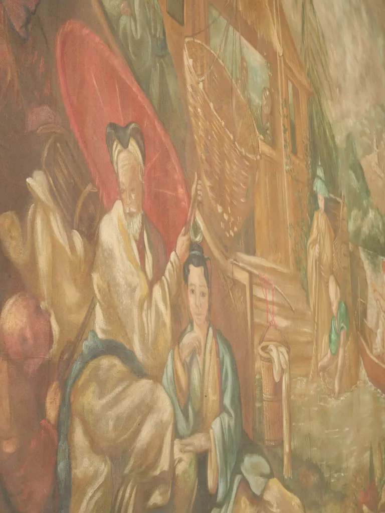 Large Antique 19th-Century Chinoiserie Painting - 63 x 91¾ Inches - Exquisite Detail