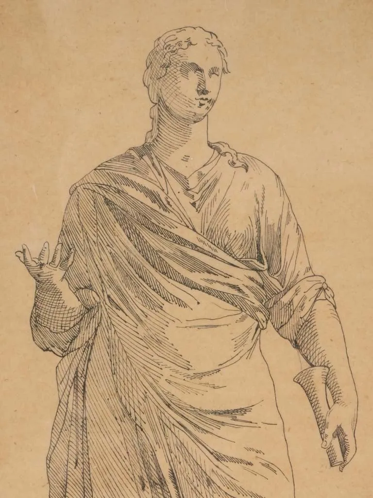 Ink Sketch by François-Édouard Picot (1786–1868) – Classical Female Figure - 11½" x 6¼"