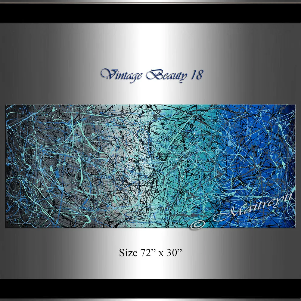 Jackson Pollock Blue Painting extra large abstract art Modern Wall oversize canvas - Vintage Beauty 18